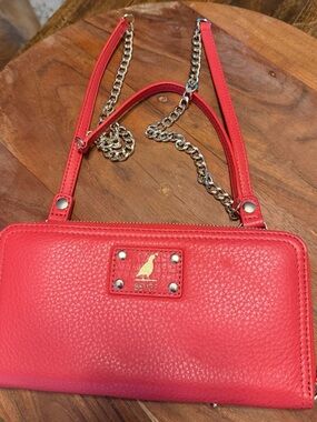 Coral Pebbled Leather Chain-Strap Crossbody